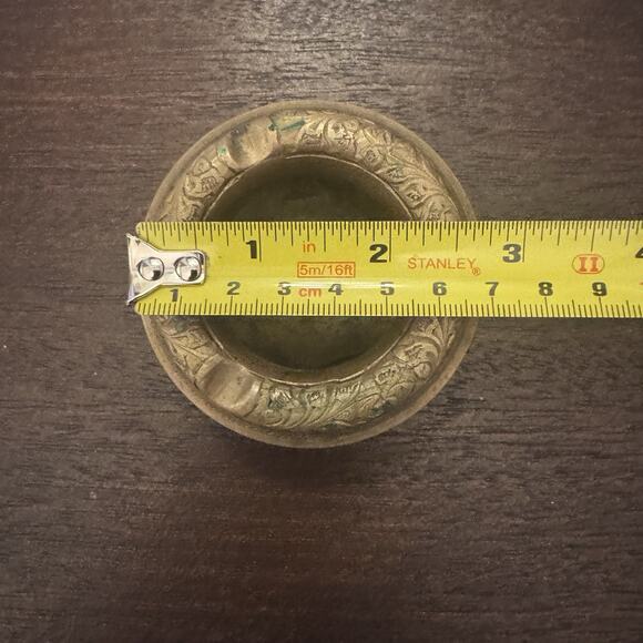 VTG Brass Ashtray Handmade Ornate Patina 3 Cigarettes Trinket Dish Made in India - Picture 11 of 11
